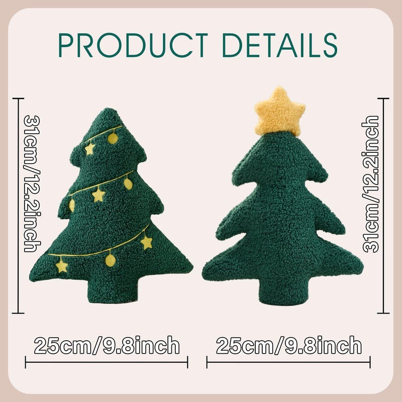 Allorry Christmas Pillows Set of 2 Green Pentagram Christmas Tree Shaped Soft Plush Christmas Decor Pillow for Party Xmas Winter Holiday Home Sofa Cushion Cases WL-006H - Image 3